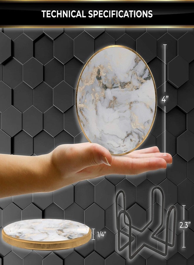 Krown Kitchen كراون كيتشن - 6 قطع من قواعد الأكواب الماصة للمشروبات مع حامل. قواعد أكواب حجرية بقاعدة من الفلين. أفكار هدايا - Image 4